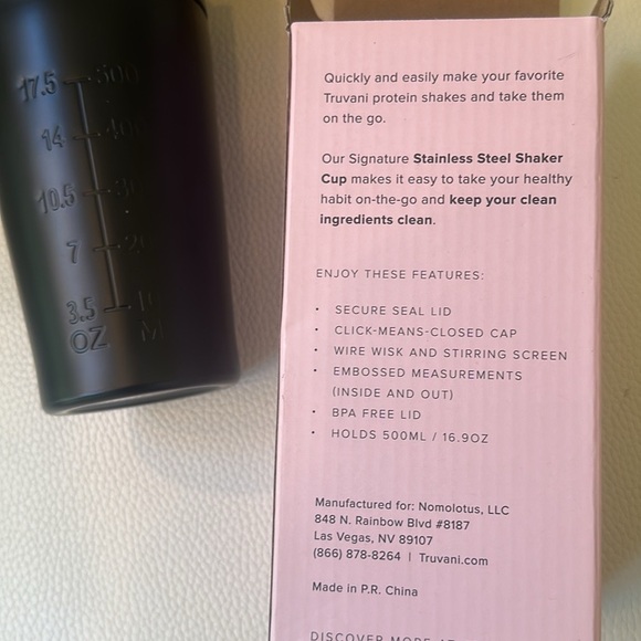 TRUVANI NWT Stainless Steel Shaker cup Pink or Black w / Measurements - Picture 10 of 10
